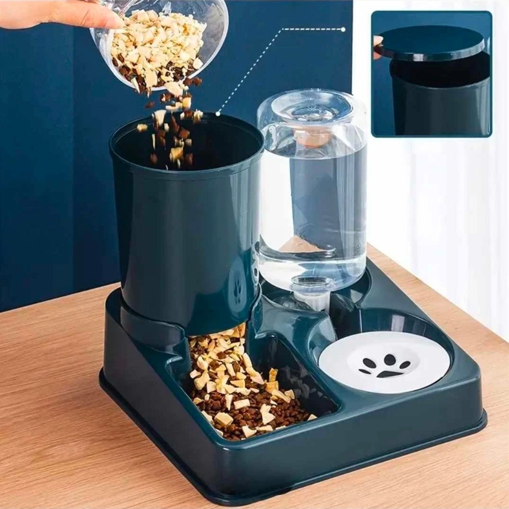 Gravity Automatic Cat Feeder and Water Dispenser 2-in-1 Pet Feeding Station Blue